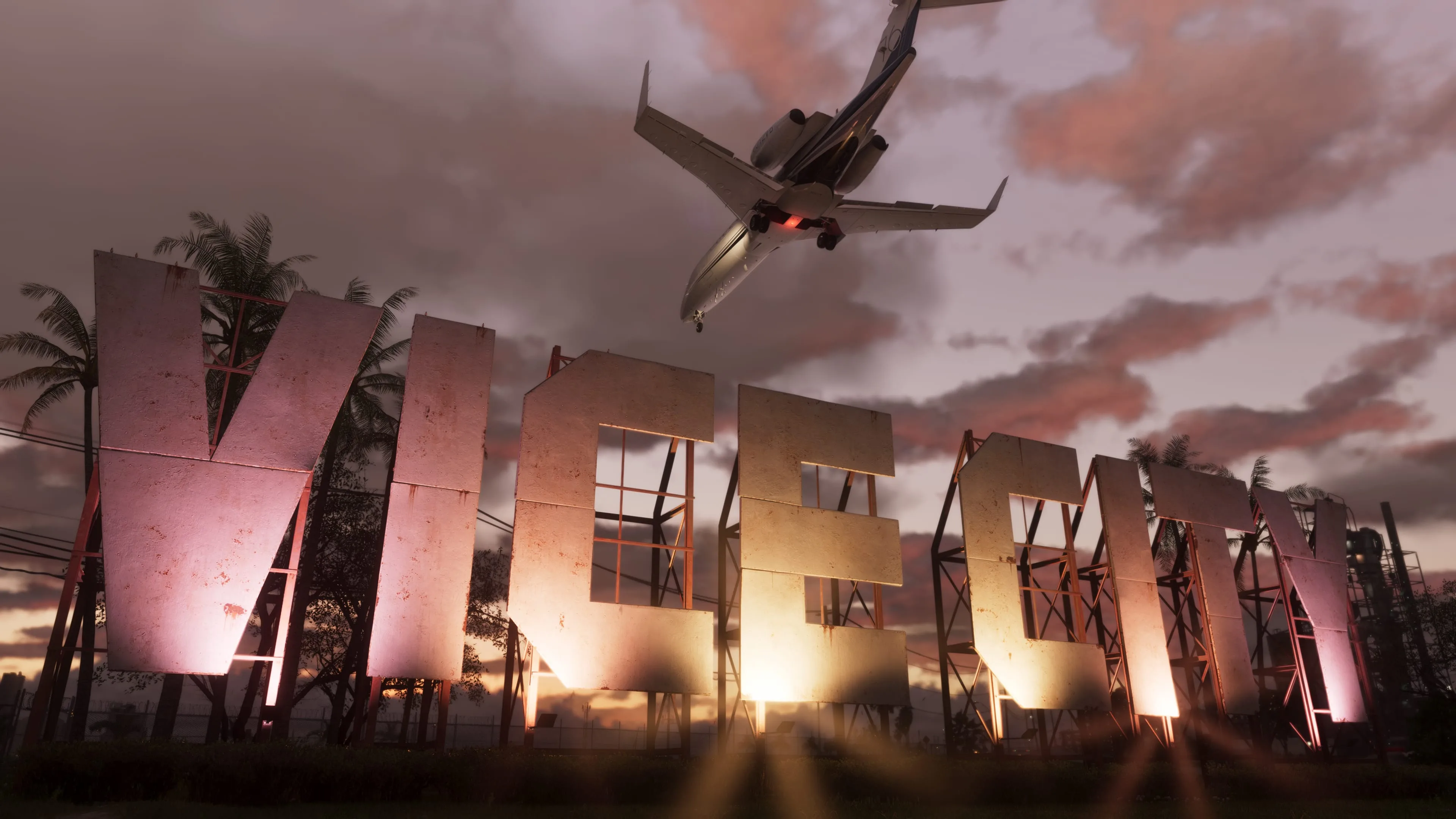 El cartel de Vice City al atardecer en GTA VI